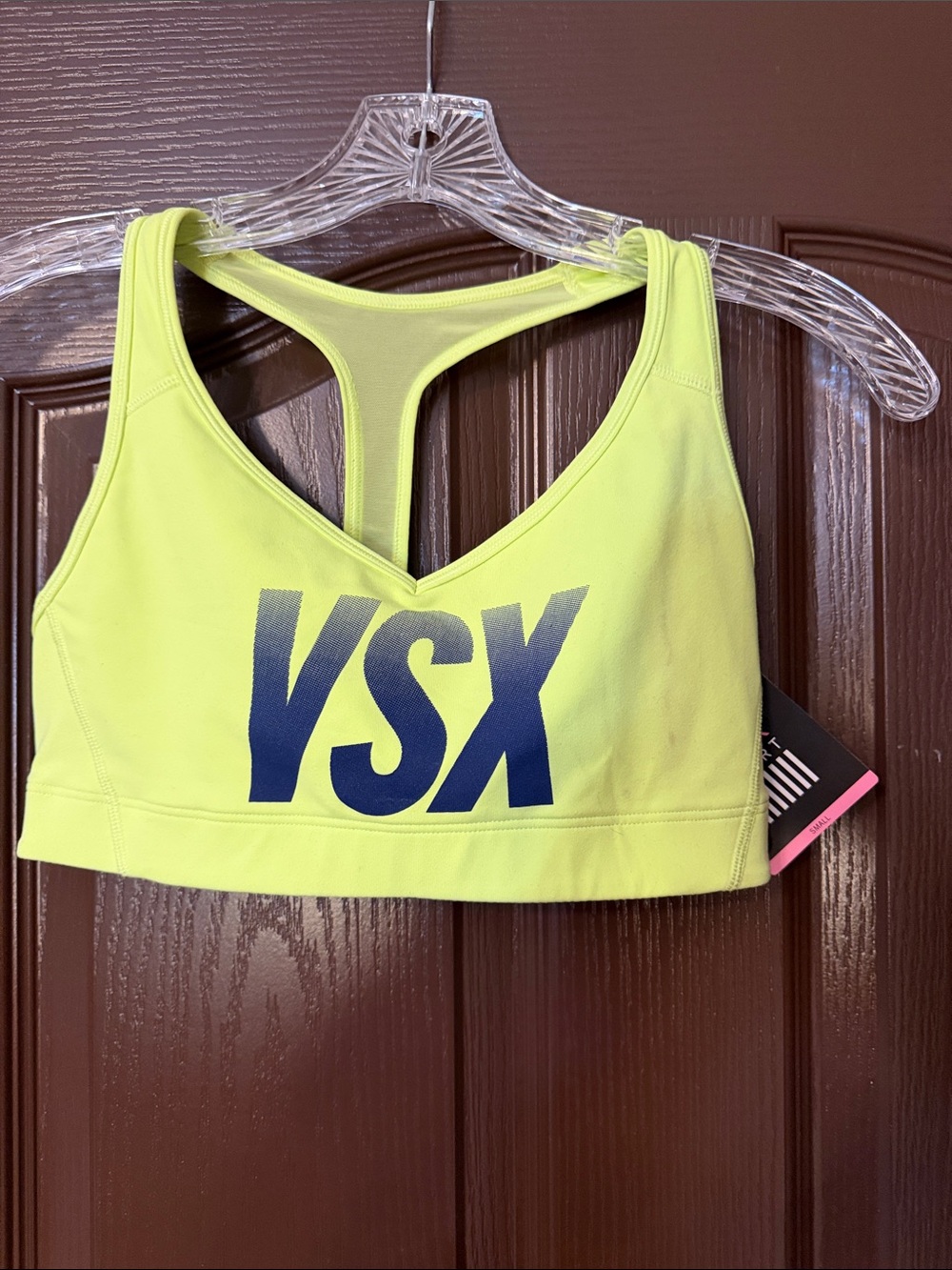 Victoria's Secret Neon Yellow VSX Sports Bra with Navy Logo